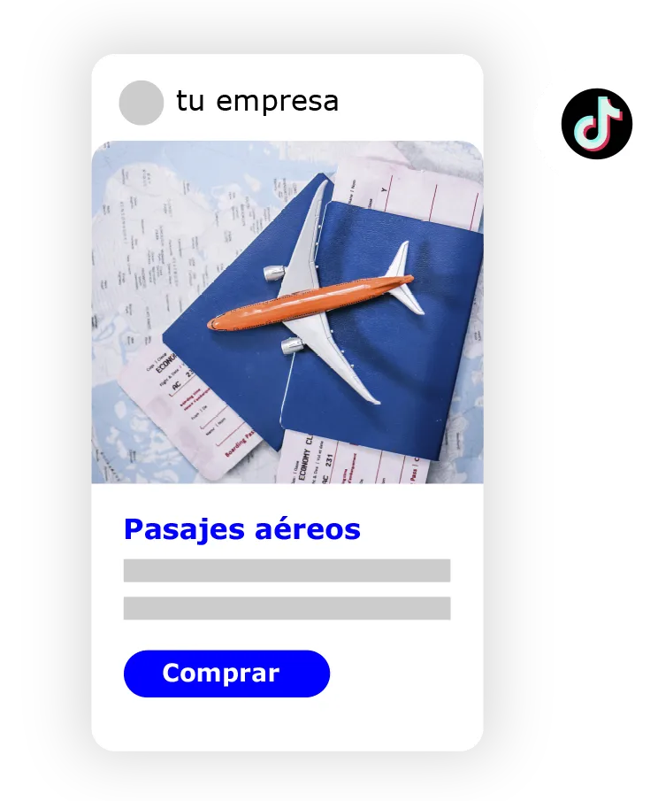 Anuncio en Tik Tok de venta de pasajes aéreos